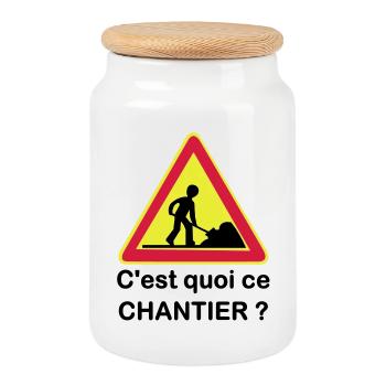 C'est quoi ce chantier ? - Boîte à biscuits avec couvercle en bois - blanc - Devant