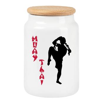 Muay Thai - Keksdose mit Holzdeckel - Weiß - Vorne