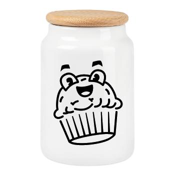 Cupcake - Boîte à biscuits avec couvercle en bois - blanc - Devant