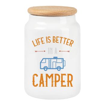 Das Leben ist besser in einem Camper - Keksdose mit Holzdeckel - Weiß - Vorne