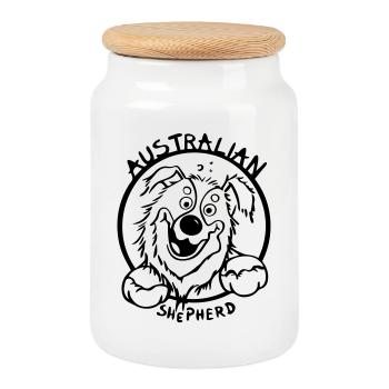 Lustiger Australian Shepherd - Keksdose mit Holzdeckel - Weiß - Vorne