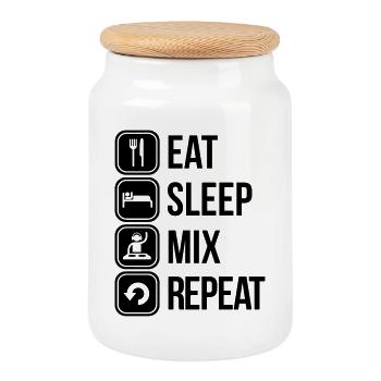 eat sleep mix repeat - Keksdose mit Holzdeckel - Weiß - Vorne