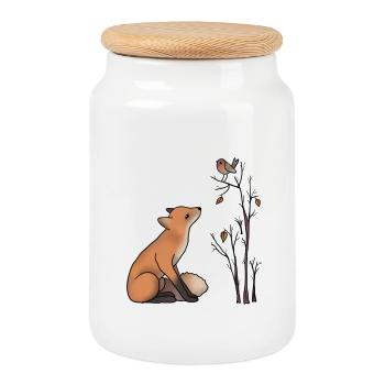 Fuchs und Rotkehlchen - Keksdose mit Holzdeckel - Weiß - Vorne