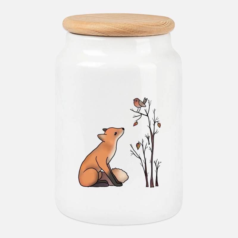 Fuchs und Rotkehlchen - Keksdose mit Holzdeckel - Weiß