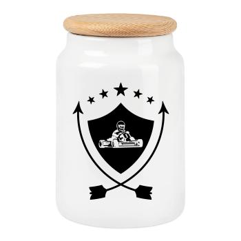 Karting / Kart / Go-Kart / Sport / Driver - Cookie Jar with Wooden Lid - white - Front