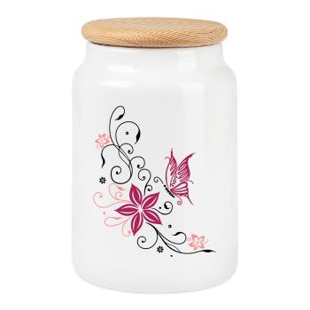 Flowers with filigree floral ornament. Feminine. - Cookie Jar with Wooden Lid - white - Front