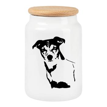 Tête de Jack Russell Terrier - Boîte à biscuits avec couvercle en bois - blanc - Devant