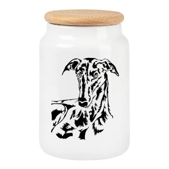 Galgo head - Cookie Jar with Wooden Lid - white - Front
