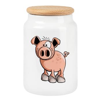 Rosa Ferkel - Schwein - Sau - Schweinchen - Comic - Keksdose mit Holzdeckel - Weiß - Vorne
