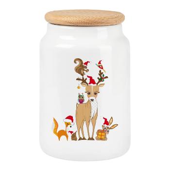 weihnachtliches Treffen niedlicher Waldtiere - Keksdose mit Holzdeckel - Weiß - Vorne