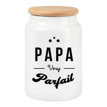 Papa - Fête des Pères - Anniversaire - Bébé - Boîte à biscuits avec couvercle en bois - blanc - Devant