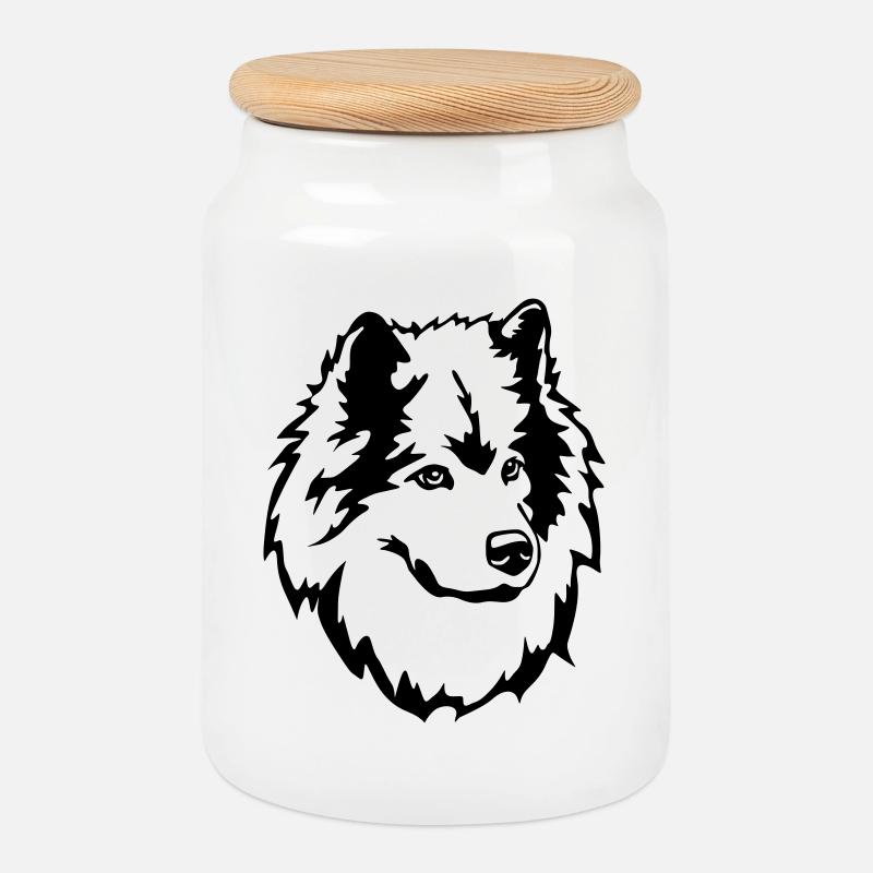 Eurasier Kopf - Keksdose mit Holzdeckel - Weiß