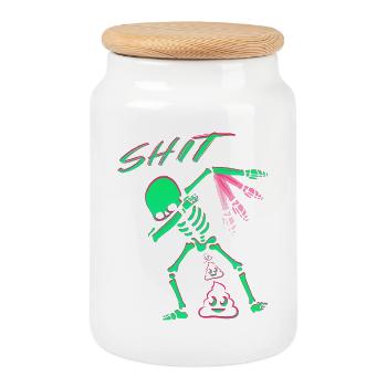 Funny skeleton - Cookie Jar with Wooden Lid - white - Front
