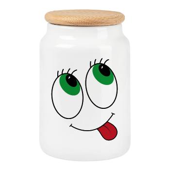 Augen im Comicstyle - Keksdose mit Holzdeckel - Weiß - Vorne