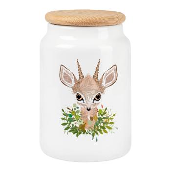 Dwarf antelope Dikdik with big eyes - Cookie Jar with Wooden Lid - white - Front