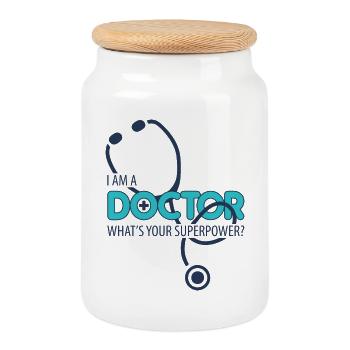 I am a doctor - Cookie Jar with Wooden Lid - white - Front