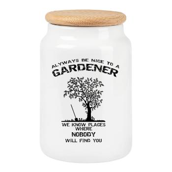 Plant Lover Garden Motif T-Shirt - Cookie Jar with Wooden Lid - white - Front