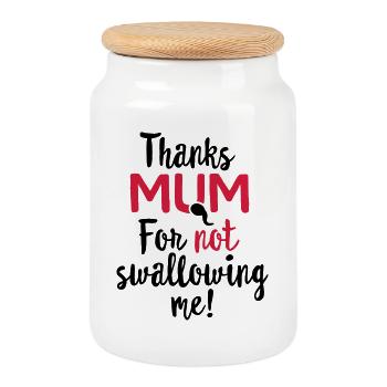Danke Mama, dass du mich nicht geschluckt hast Muttertagsgeschenk - Keksdose mit Holzdeckel - Weiß - Vorne