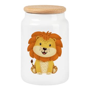 Lion - Boîte à biscuits avec couvercle en bois - blanc - Devant