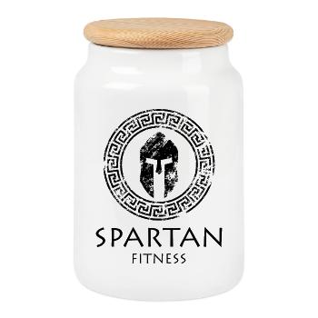 SPARTANISCHE FITNESS. Für Fitness-Studio-Enthusiasten - Keksdose mit Holzdeckel - Weiß - Vorne