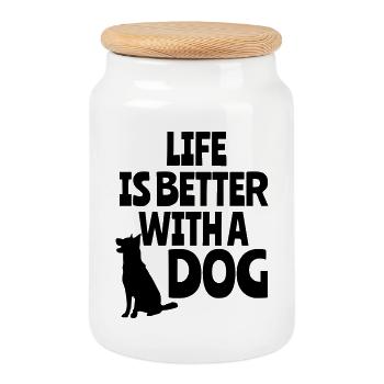 La vie est meilleure avec un chien, des animaux, des chiens * - Boîte à biscuits avec couvercle en bois - blanc - Devant
