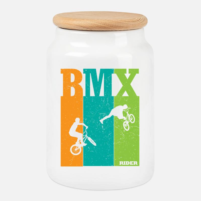 BMX Farbblock Rider Silhouetten - Keksdose mit Holzdeckel - Weiß