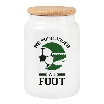 Né pour jouer au foot - Boîte à biscuits avec couvercle en bois - blanc - Devant