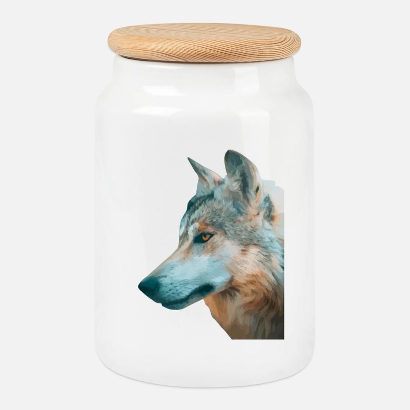 Wolfs Kopf Aquarellprint - Keksdose mit Holzdeckel - Weiß