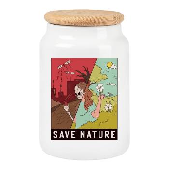 Save Nature (écologie) - Boîte à biscuits avec couvercle en bois - blanc - Devant