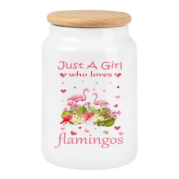 Just a girl who loves flamingos - Boîte à biscuits avec couvercle en bois - blanc - Devant