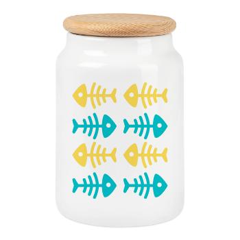 Fun and colorful sardine skeleton - Kook Art - Cookie Jar with Wooden Lid - white - Front
