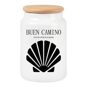 Buen Camino Hört nie auf zu gehen - Keksdose mit Holzdeckel - Weiß - Vorne
