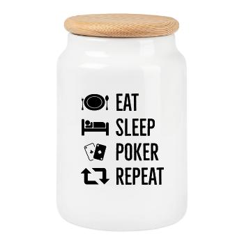 Manger dormir jouer au poker - Boîte à biscuits avec couvercle en bois - blanc - Devant
