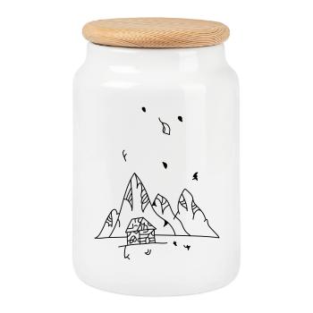 mountain - Cookie Jar with Wooden Lid - white - Front