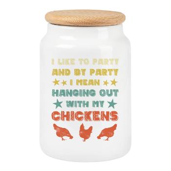 Poulet poules - Boîte à biscuits avec couvercle en bois - blanc - Devant