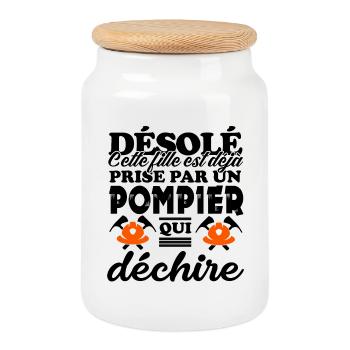 fille prise par un pompier qui déchire - Boîte à biscuits avec couvercle en bois - blanc - Devant