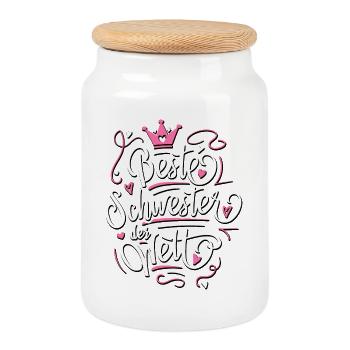 Beste Schwester der Welt - Sister - Geschenkidee - Keksdose mit Holzdeckel - Weiß - Vorne