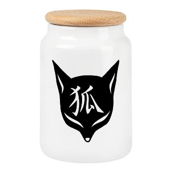 Renard manga noir - Boîte à biscuits avec couvercle en bois - blanc - Devant