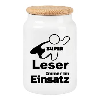 Super Leser Geschenk - Keksdose mit Holzdeckel - Weiß - Vorne