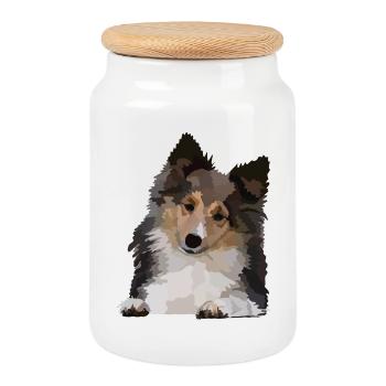 Dani, le Sheltie - Boîte à biscuits avec couvercle en bois - blanc - Devant