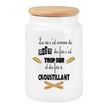 La vie c'est comme le pain - Boîte à biscuits avec couvercle en bois - blanc - Devant