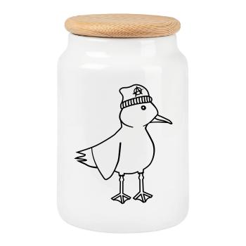 Seagull Anarchy – Naughty Maritime Hipster Coastal Art - Cookie Jar with Wooden Lid - white - Front