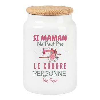 Humour Maman couturière - Boîte à biscuits avec couvercle en bois - blanc - Devant