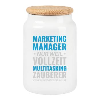 Responsable marketing – Magicien du multitâche - Boîte à biscuits avec couvercle en bois - blanc - Devant