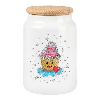 Cupcake Muffin Kuchen als Braut - Keksdose mit Holzdeckel - Weiß - Vorne