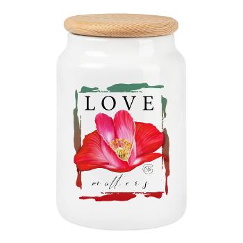 Red poppy heart Love Matters saying about love - Cookie Jar with Wooden Lid - white - Front