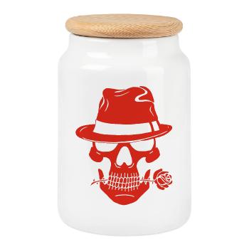 Gangster red skull - Cookie Jar with Wooden Lid - white - Front