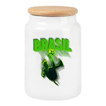 Coup de pied néon du Brésil - Boîte à biscuits avec couvercle en bois - blanc - Devant