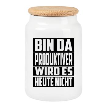 Bin da ! Produktiver wird es Heute nicht - Keksdose mit Holzdeckel - Weiß - Vorne