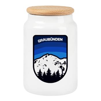 Graubünden Berglandschaft Emblem - Keksdose mit Holzdeckel - Weiß - Vorne